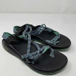 Chaco Shoes Womens Size 10 Black Green Strappy Sandals Chevron Webbing Outdoor